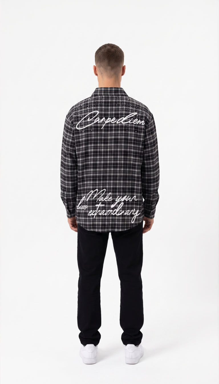 Camicia Check con Strass e Lettering