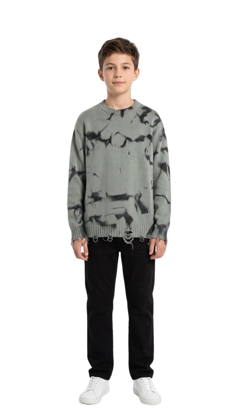 Maglione Girocollo Regular con Sfumature ed Effetto Distressed