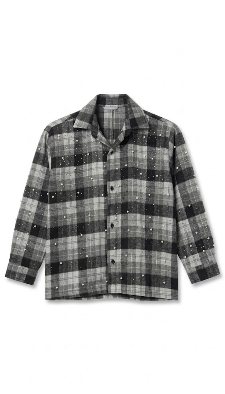 Camicia a Maniche Lunghe a Quadri con Applicazioni