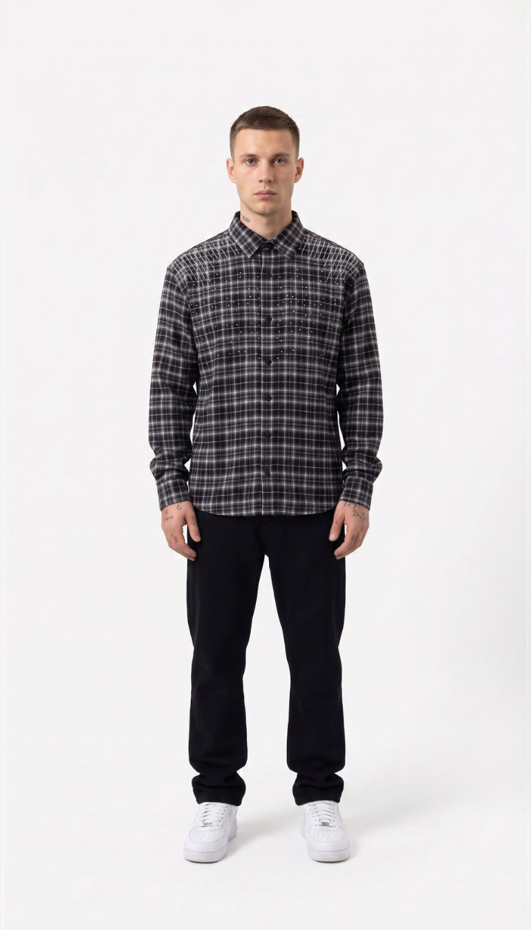 Camicia Check con Strass e Lettering