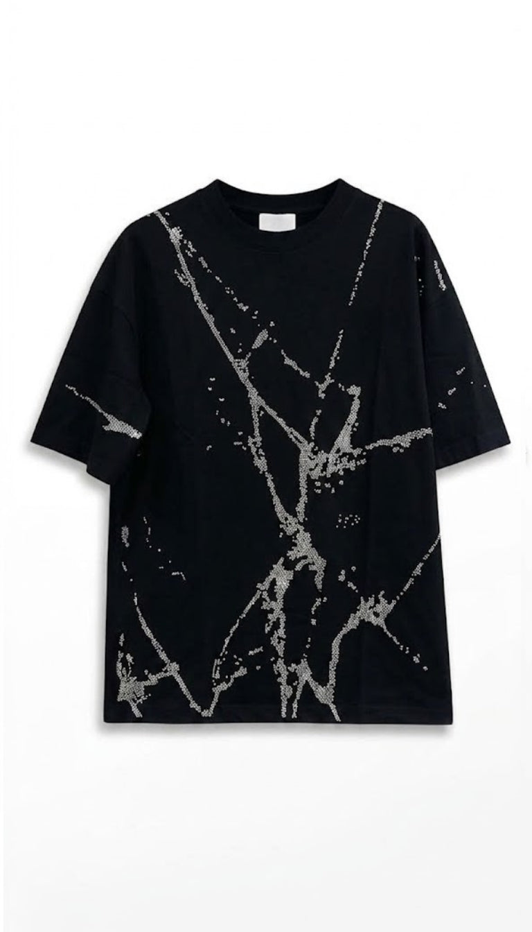 T-Shirt Oversize con Motivo Astratto Frammentato