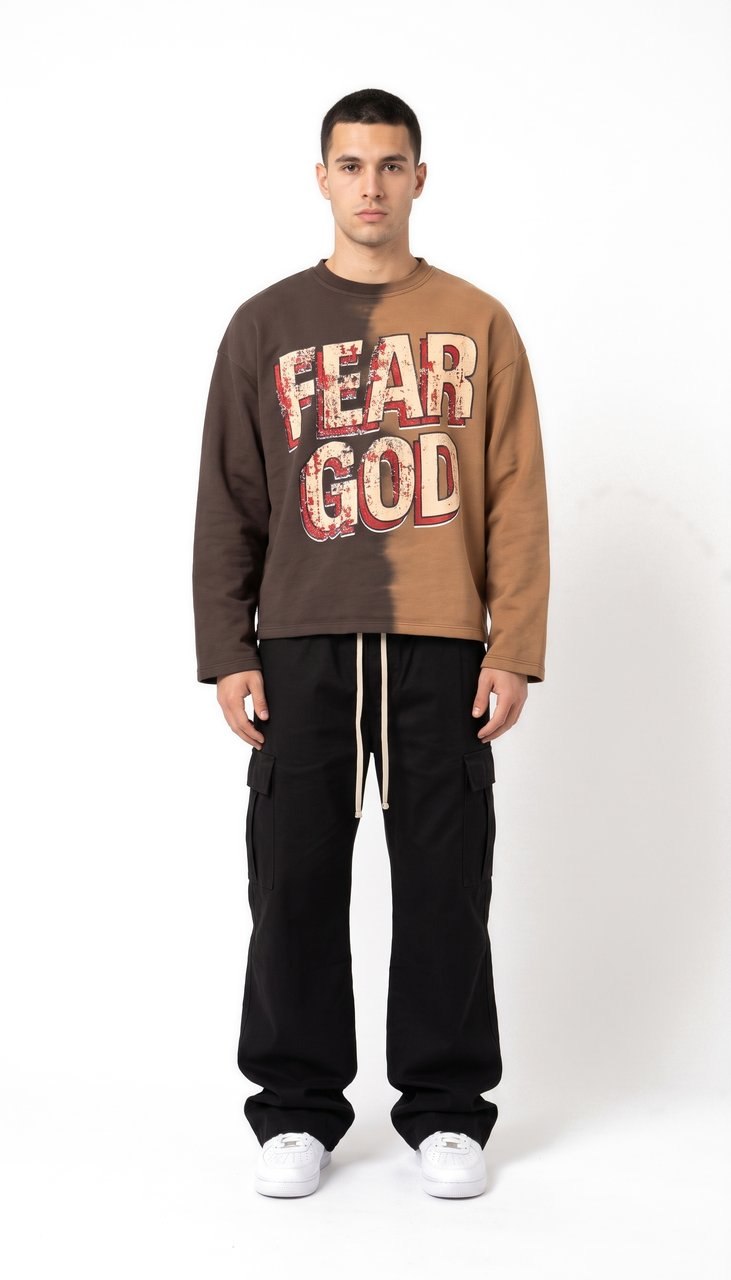 Longsleeve Bicolore con Grafica Fear God