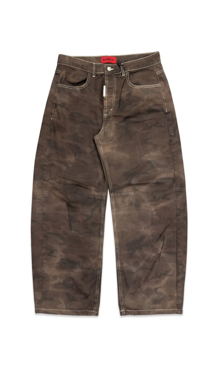 Pantaloni Baggy Camouflage con Cuciture a Contrasto