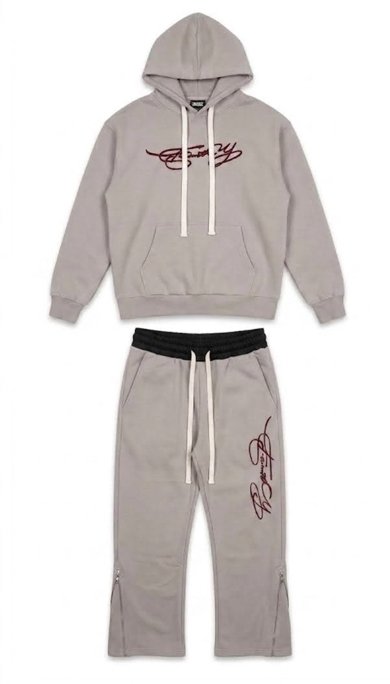 Completo Tuta Streetwear con Grafiche Corsive e Zip Laterali