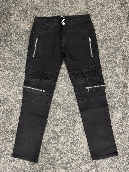 JEANS BIKER ZIP NERI