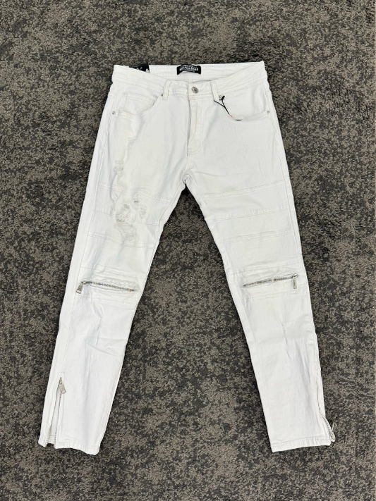 JEANS BIKER WHITE ZIP