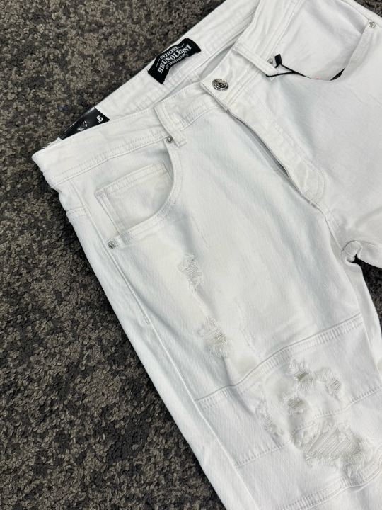 JEANS BIKER WHITE ZIP