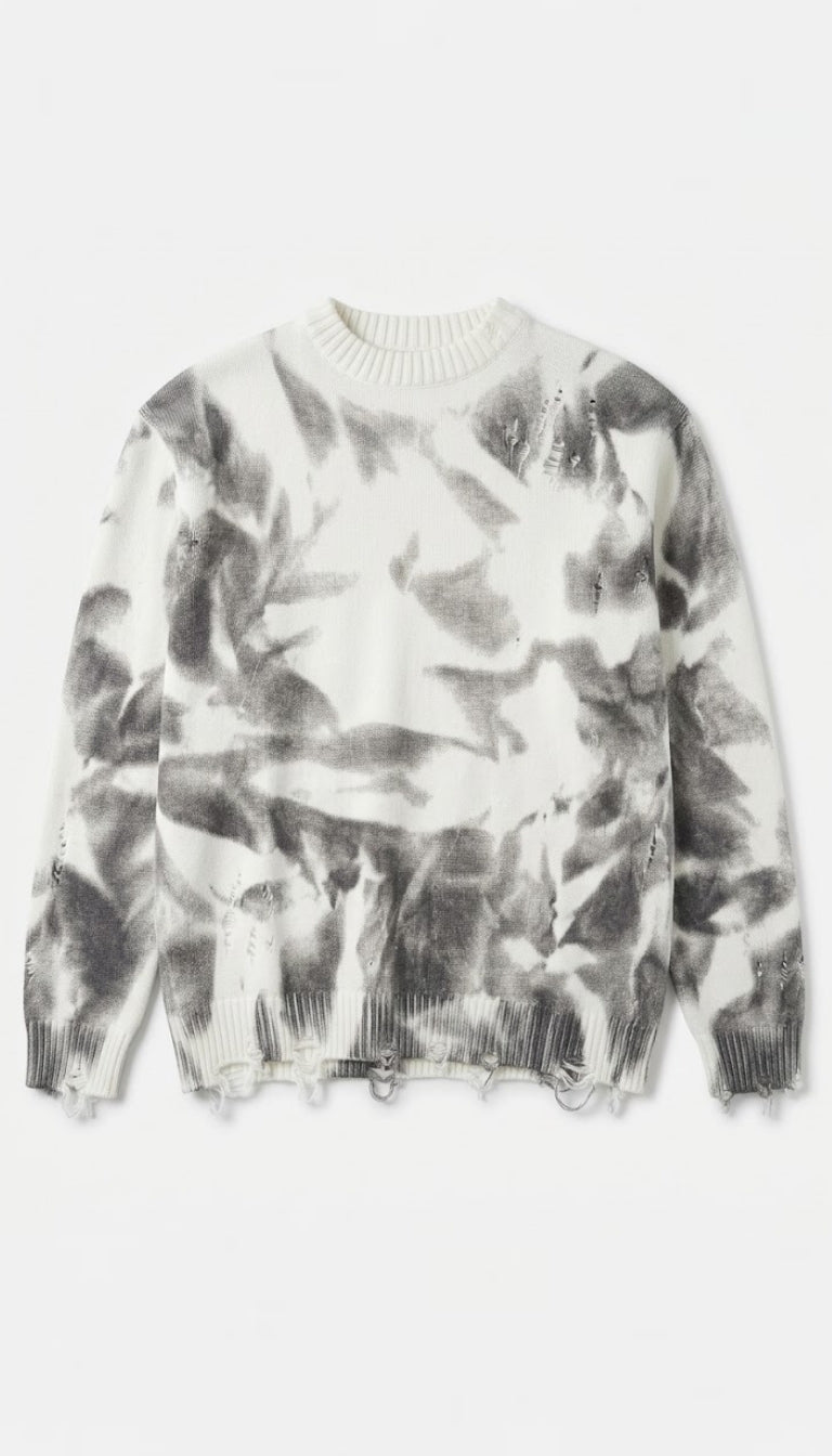 Maglione in maglia con motivo astratto e dettagli effetto usurato