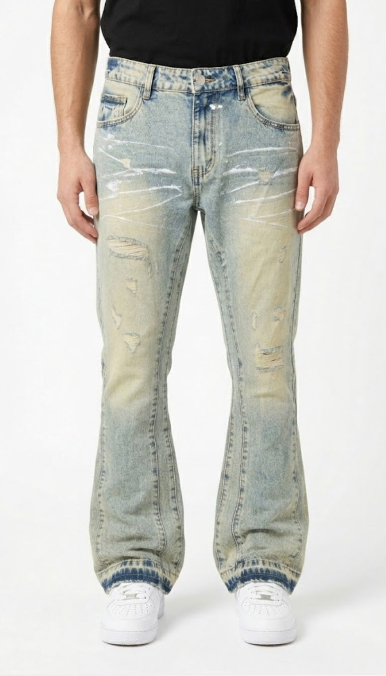 Cloud Wash Distressed Denim