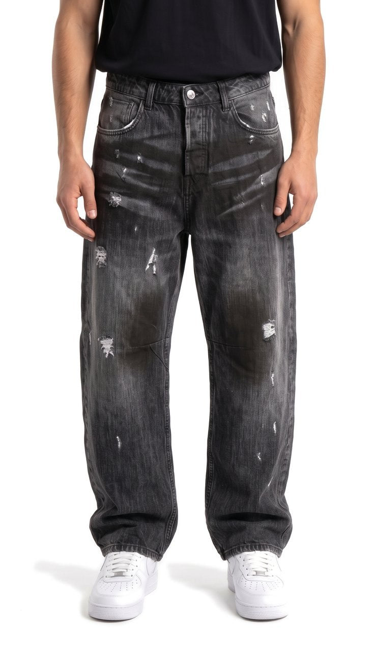 Jeans Baggy Effetto Lavato con Dettagli Strappati
