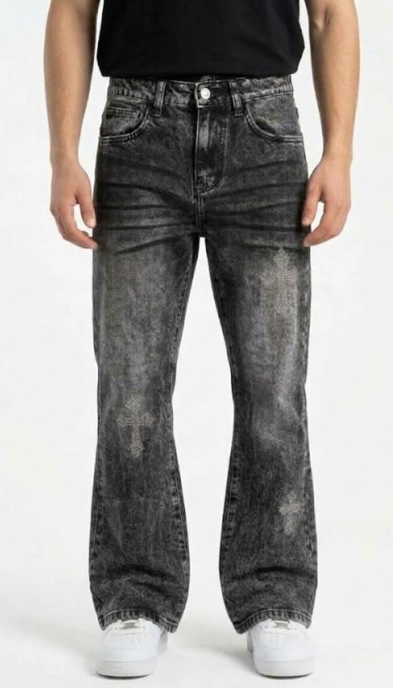Jeans Flared Bambino Effetto Acid Wash