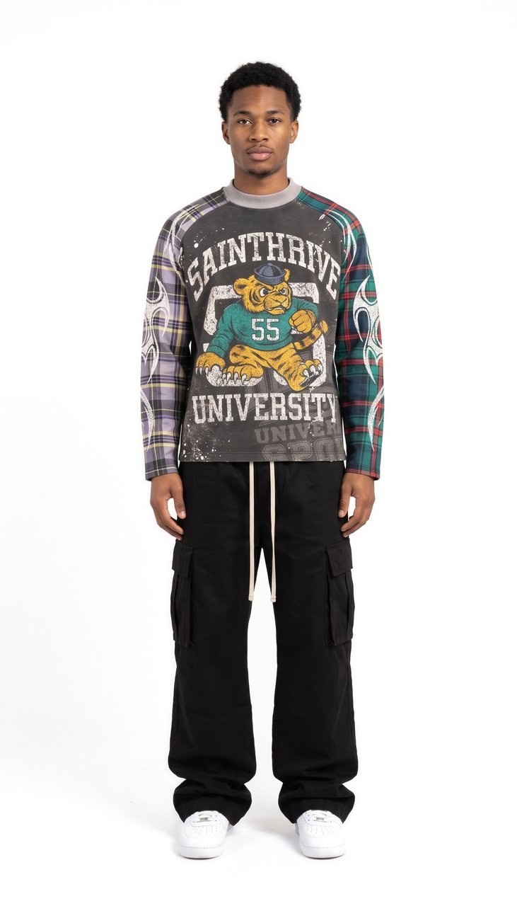 Maglia Raglan a Manica Lunga con Maniche Tartan