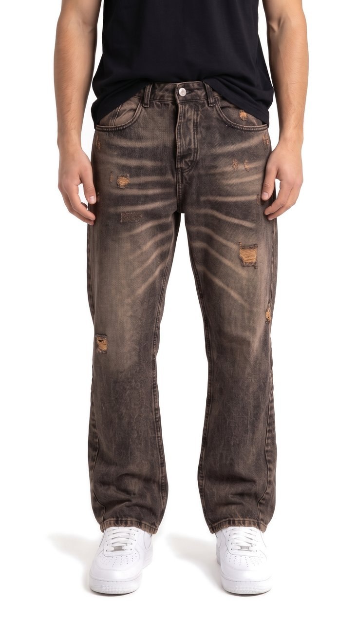 Jeans Baggy Lavati con Baffature e Strappi