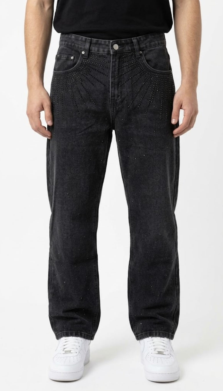 Jeans Neri con Strass Sfumati