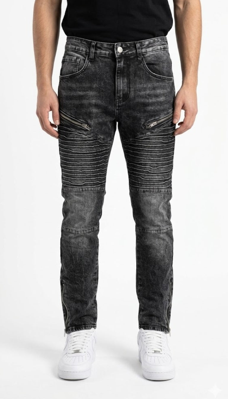 Acid Grey Biker Denim