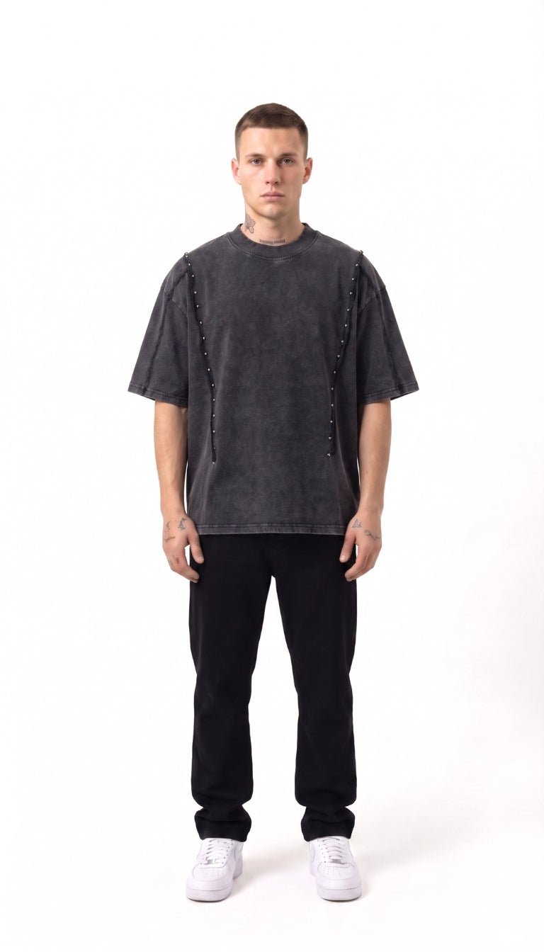 T-shirt Oversize Washed con Borchie Verticali