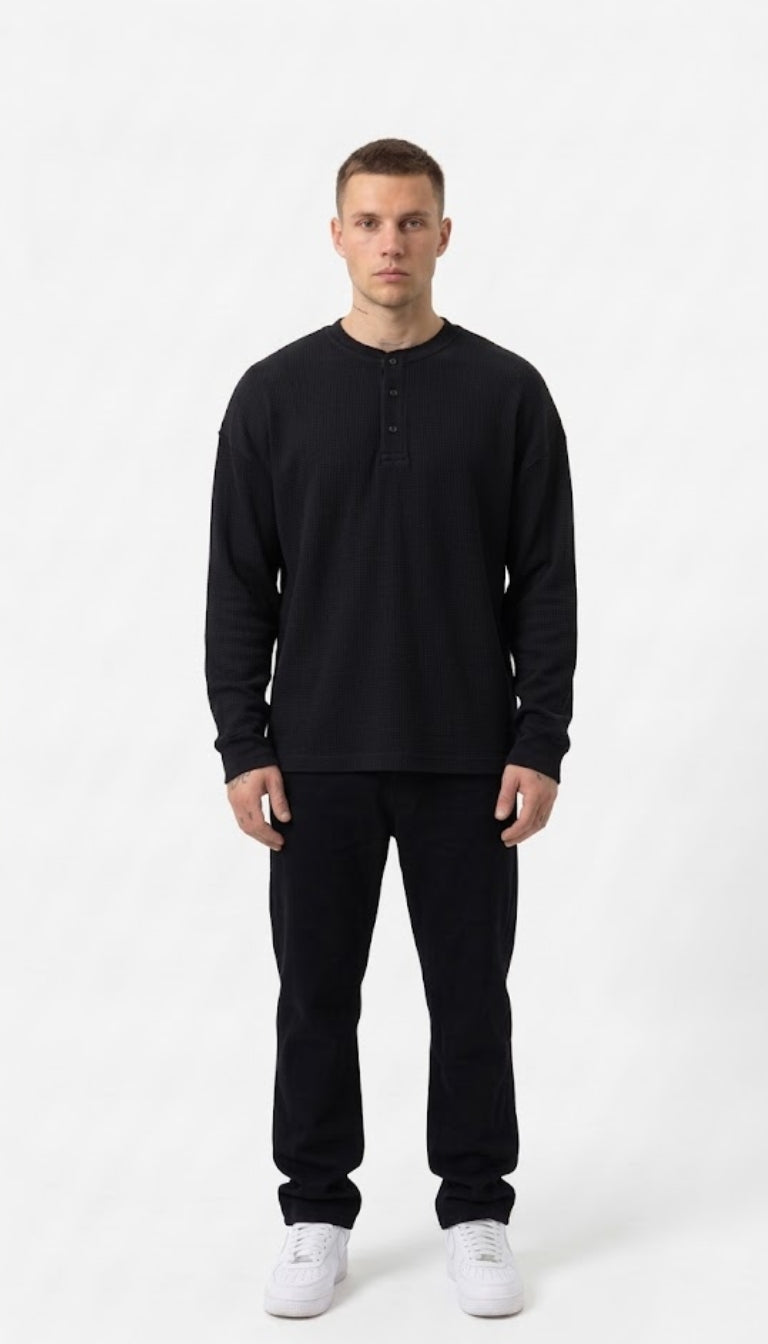 Maglia henley oversize a manica lunga in maglia waffle