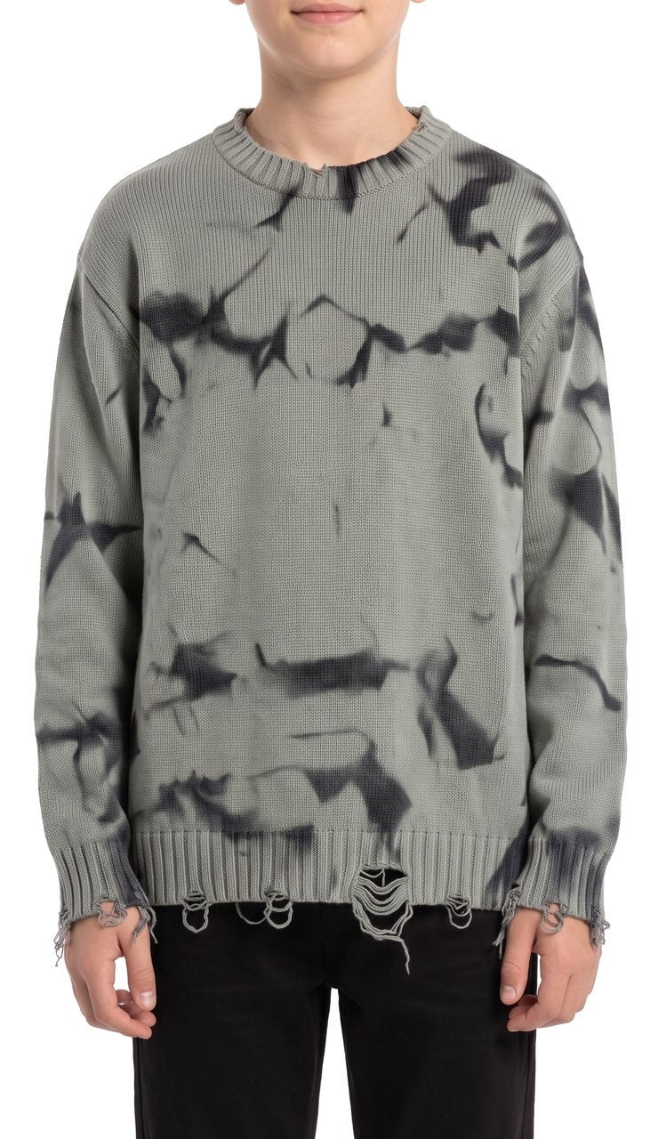 Maglione Girocollo Regular con Sfumature ed Effetto Distressed