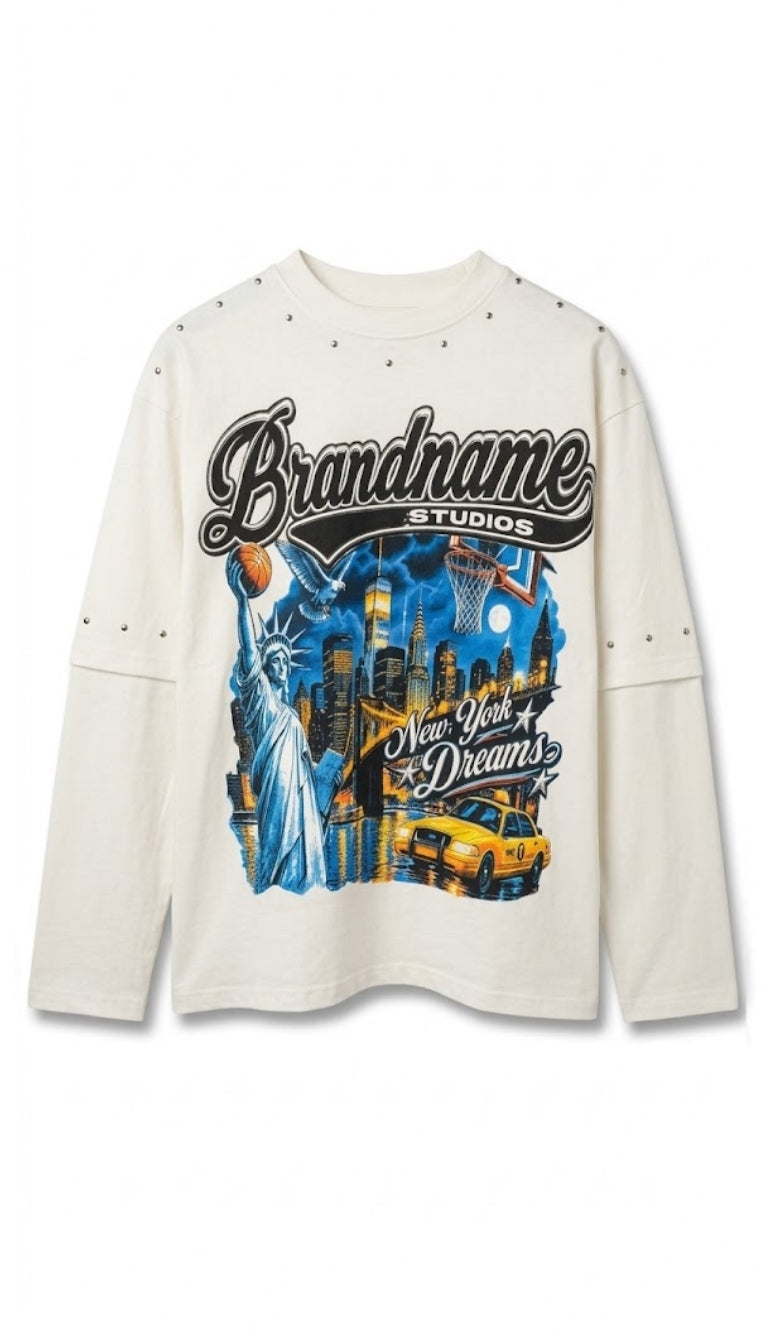 Longsleeve  "New York Dreams" con Borchie Decorative