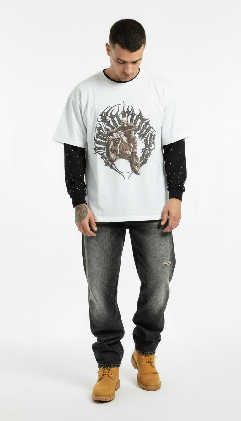 T-Shirt a Maniche Lunghe "Biker Skull"