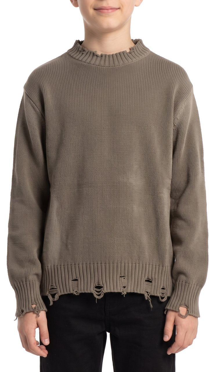Maglione Girocollo Regular con Finiture Distressed