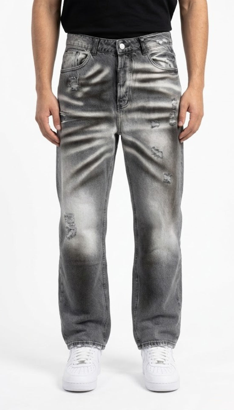 "Streaky Splatter" Ripped Denim