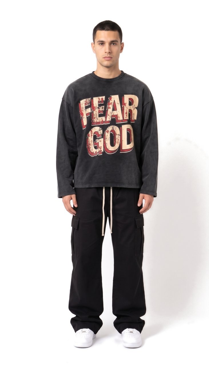 Longsleeve Bicolore con Grafica Fear God