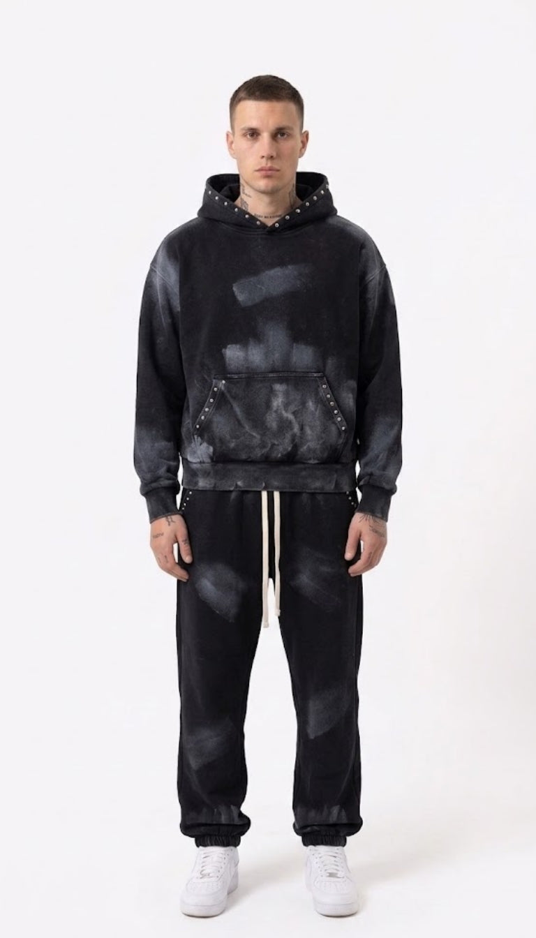 Set Tuta Distressed con Borchie e Effetto Lavato