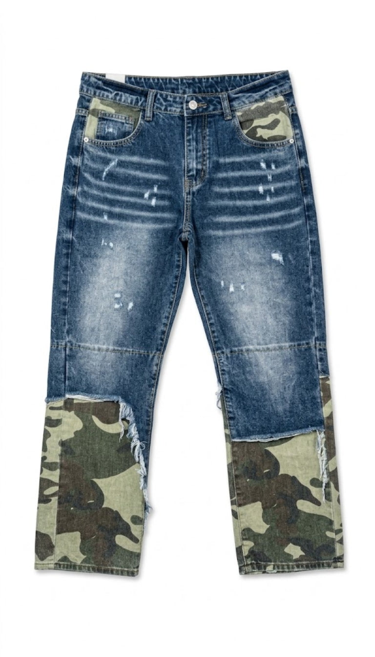 Jeans Ibridi con Inserti Camouflage
