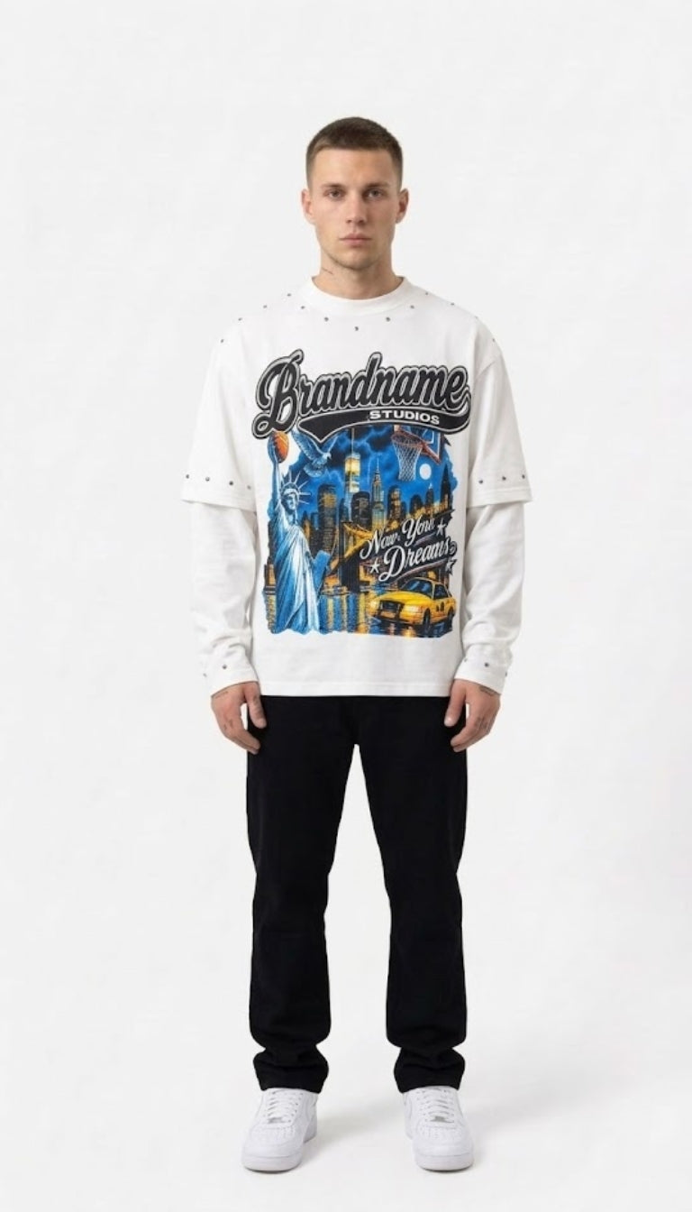 Longsleeve  "New York Dreams" con Borchie Decorative