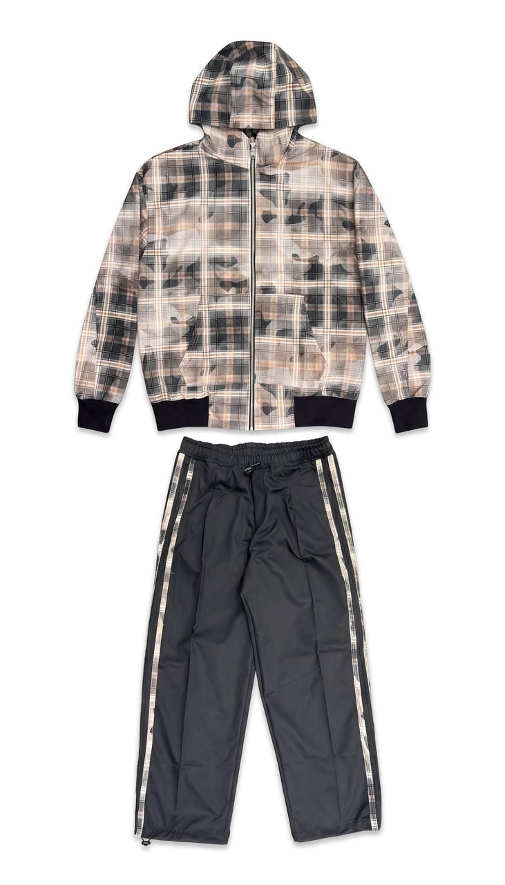 Completo Tuta Rilassato con Stampa Tartan Sfumata
