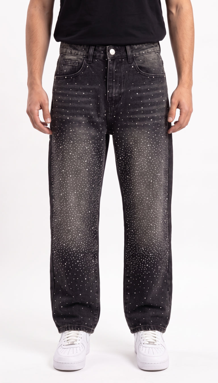 Jeans Bambino Neri con Strass All-Over