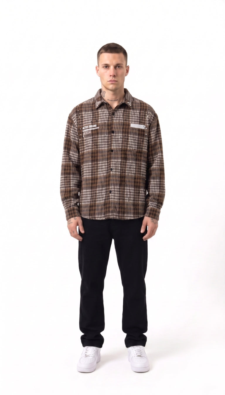 Camicia Flanella a Quadri con Strass e Stampa "Perfect"