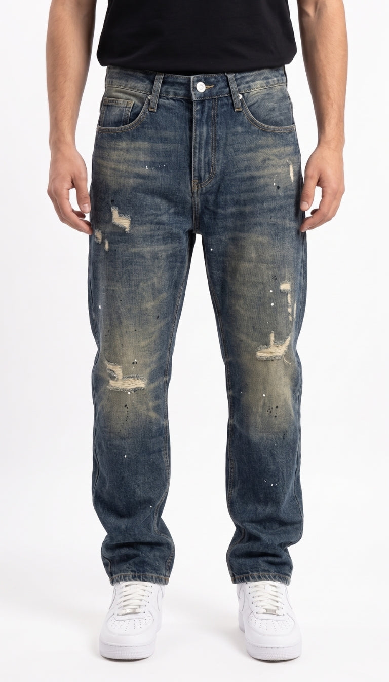 Jeans Denim Vissuto Effetto Vernice