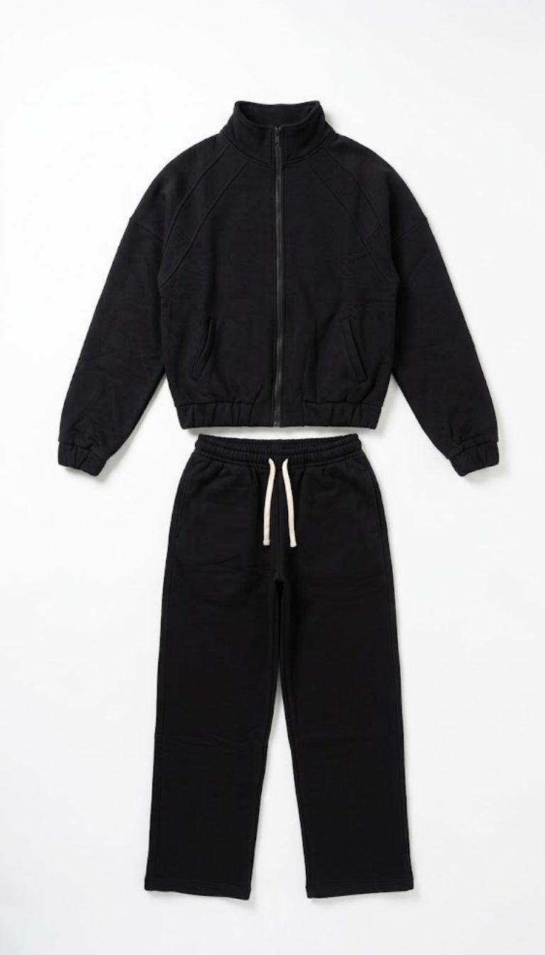 Tuta sportiva in felpa con zip intera e pantalone a gamba dritta