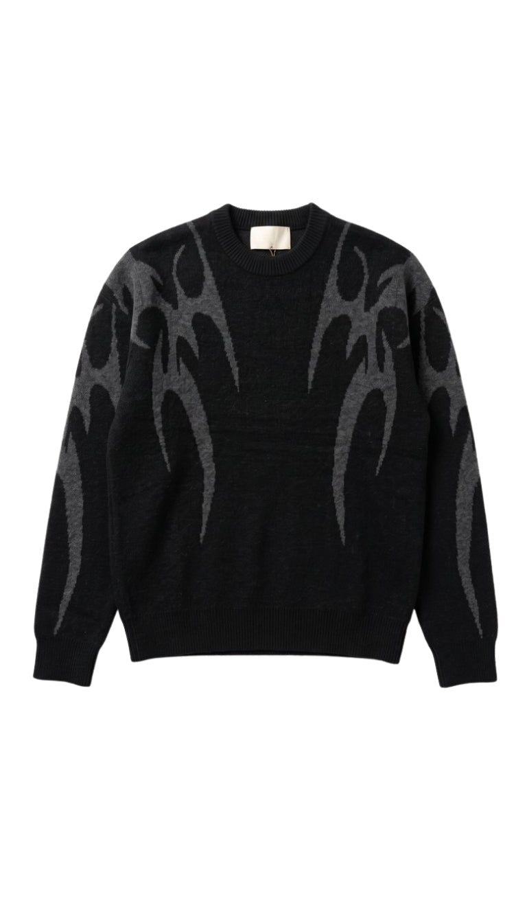 Maglione Girocollo Regular con Motivo Tribale Bicolore
