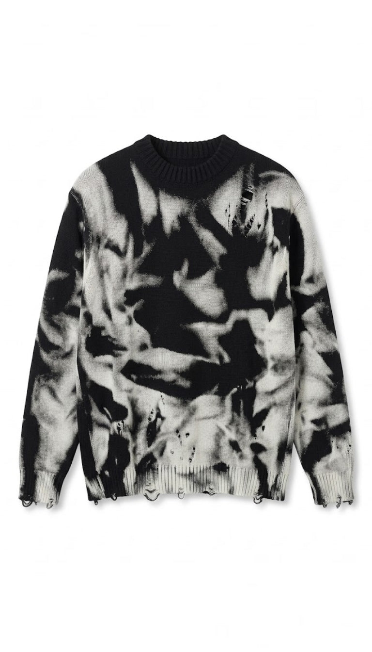 Maglione in maglia con motivo astratto e dettagli effetto usurato