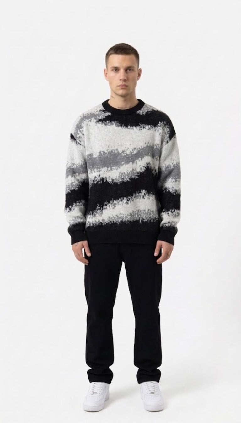 Maglione oversize in maglia jacquard con effetto pennellato