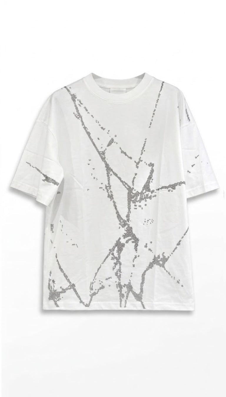T-Shirt Oversize con Motivo Astratto Frammentato