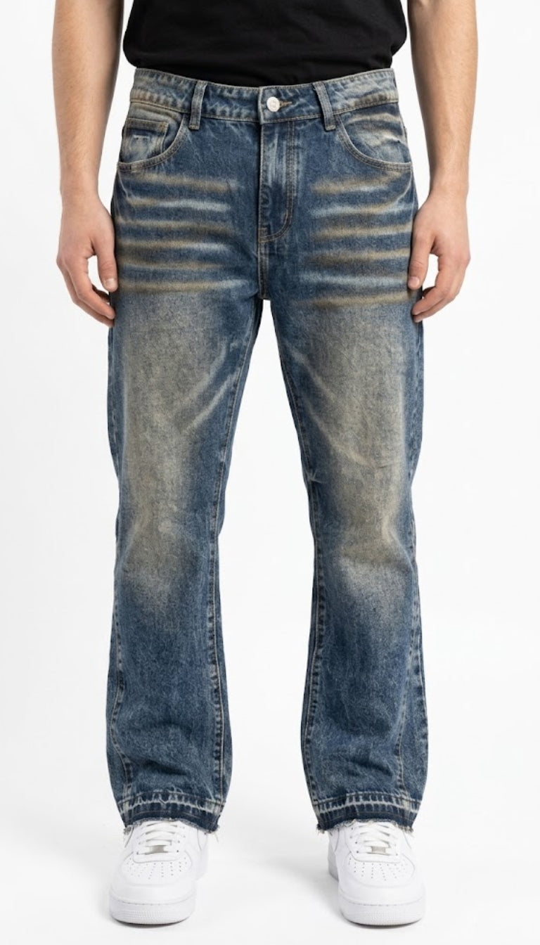 Jeans in Denim con Effetto Vissuto e Orlo a Vivo