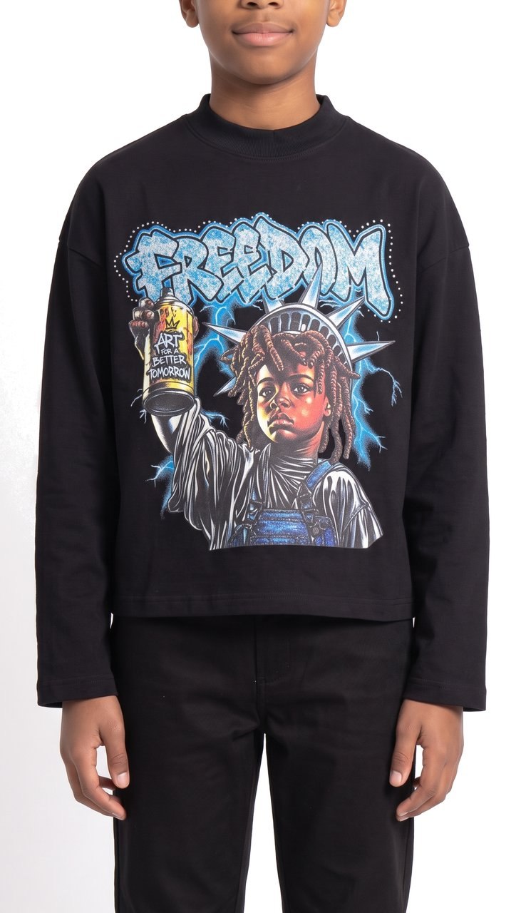Maglia Crop a Manica Lunga con Grafica Freedom