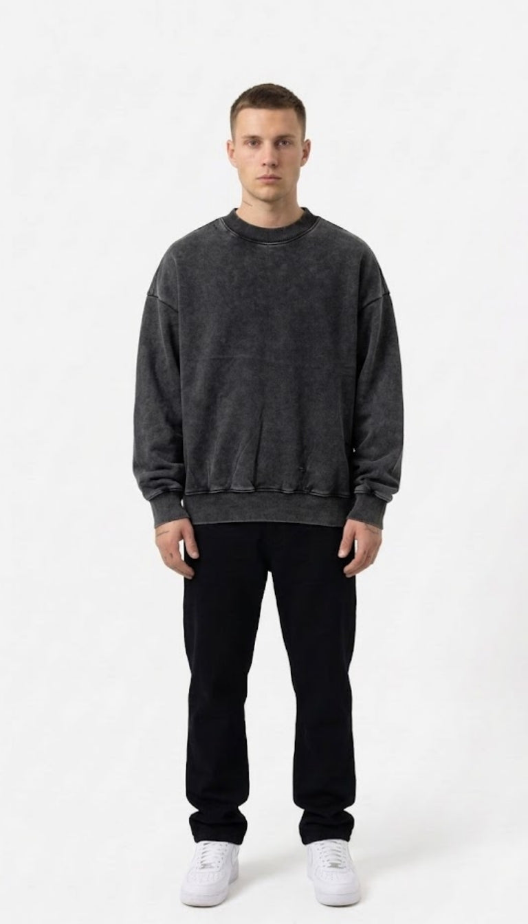 Felpa Girocollo Vintage Wash "Distressed Grey"