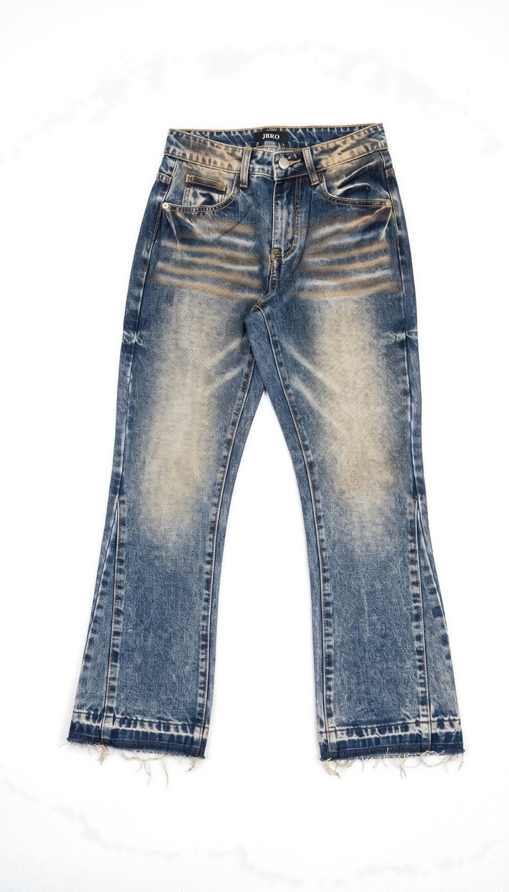 Jeans Flare Lavati con Baffature a Contrasto