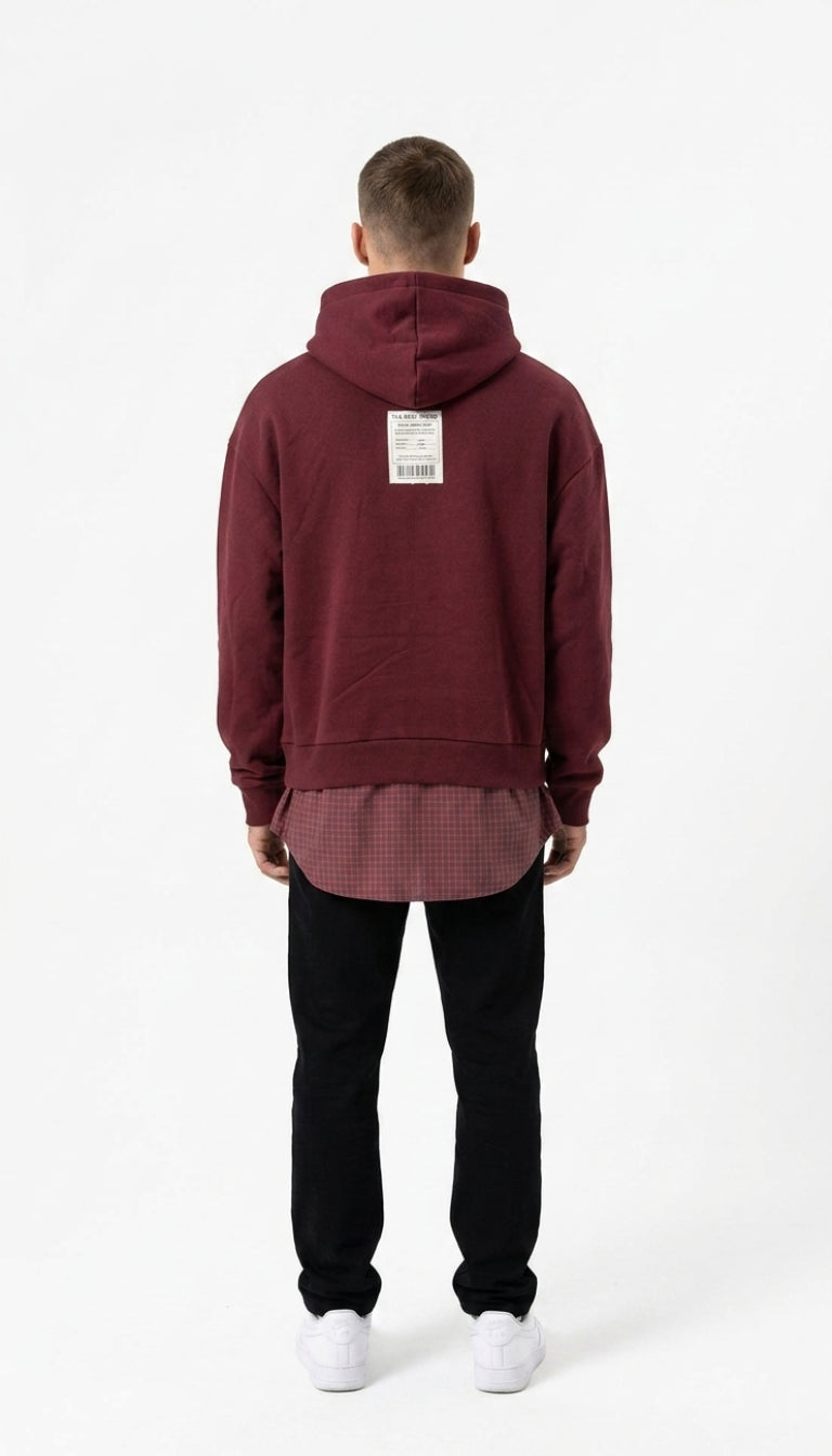 Felpa con Cappuccio Full-Zip e Fondo Camicia a Quadri
